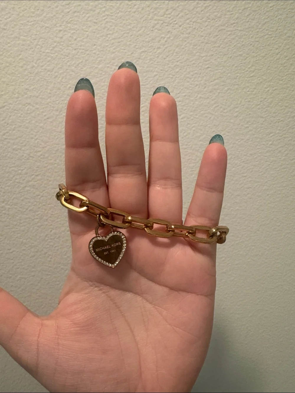 Michael Kors Gold Link Bracelet with Crystal-Edged Heart Charm